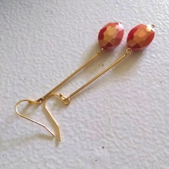 Flashy! Flirty! Summer Sexy on @ Stick! Hot Orange Mango Faceted Dangle Earrings - Picture 6 of 8